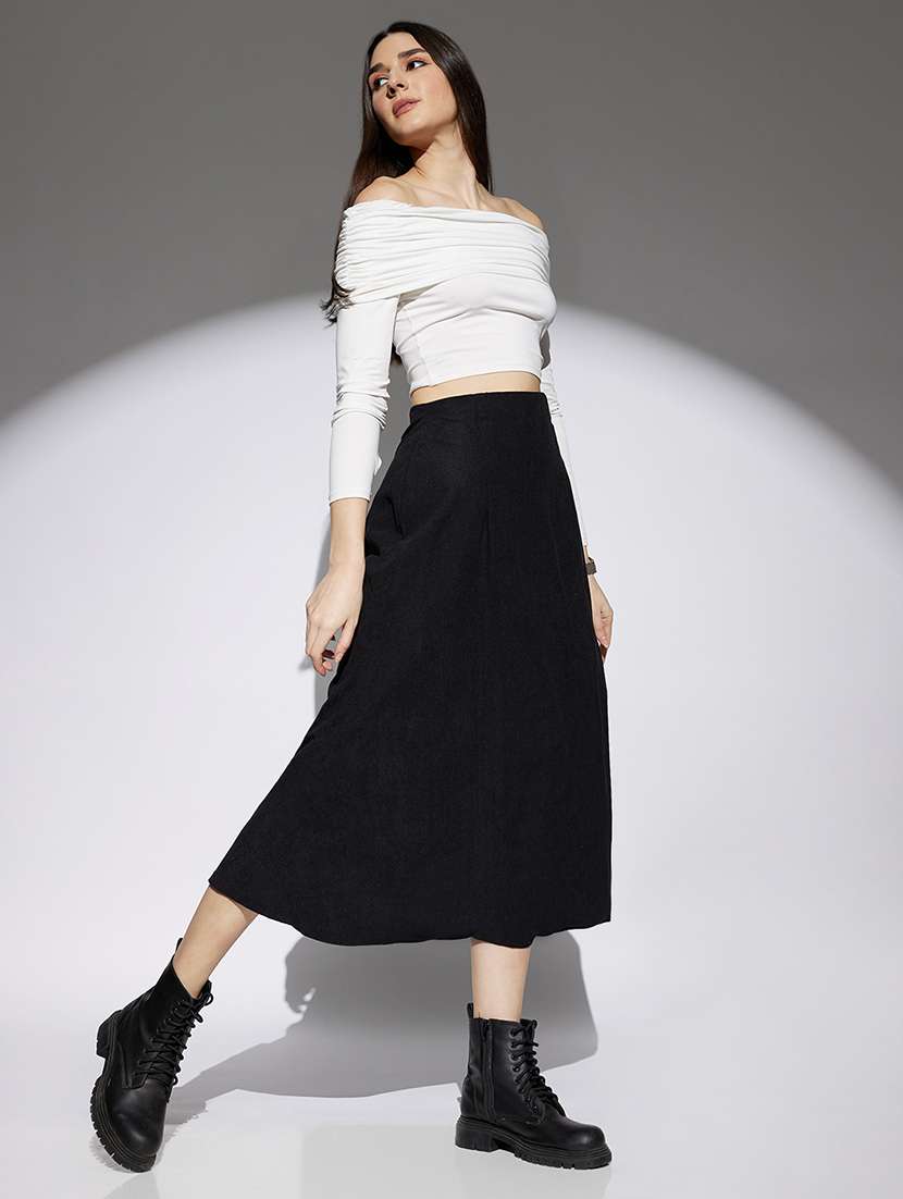 women black solid high rise a-line skirt - 22013366 - Standard Image - 3