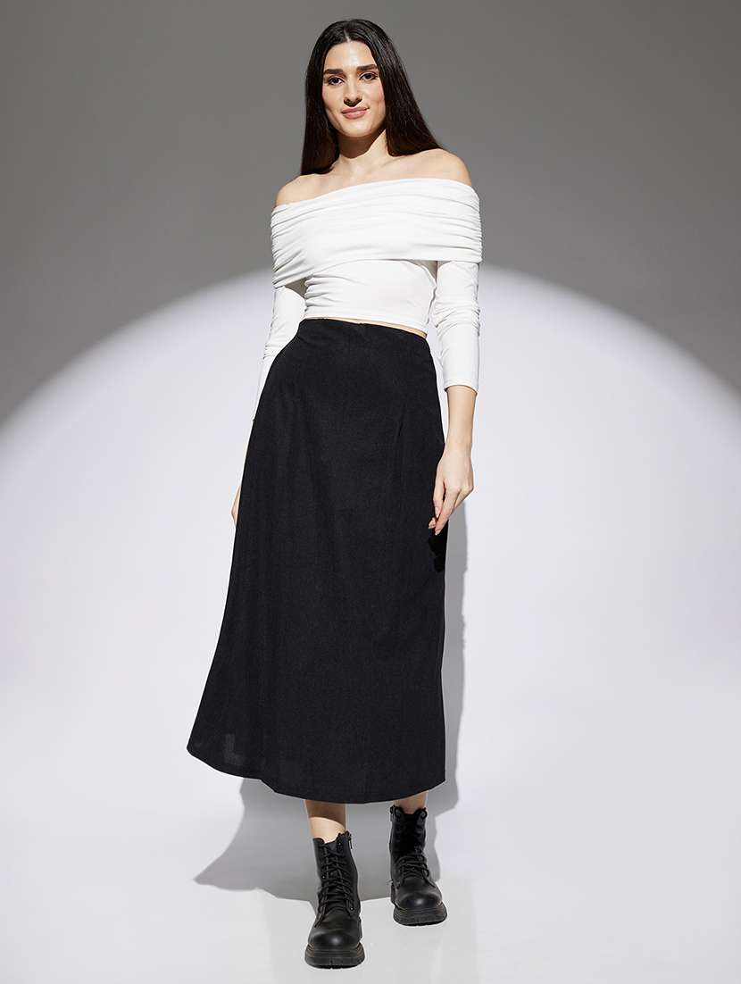 women black solid high rise a-line skirt - 22013366 - Standard Image - 5