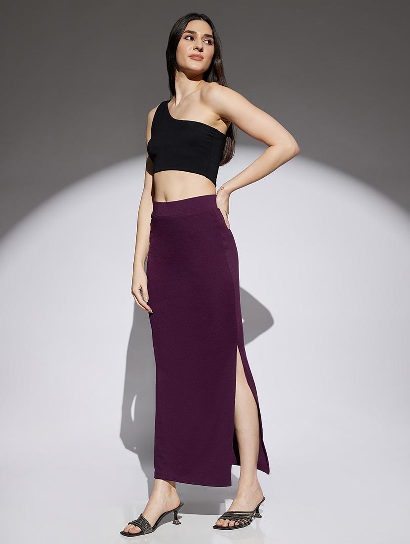 women solid high rise bodycon skirt - 22013369 - Standard Image - 3