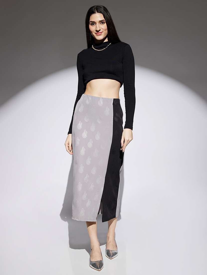 women color blocked high rise bodycon skirt - 22013370 -  Standard Image - 3