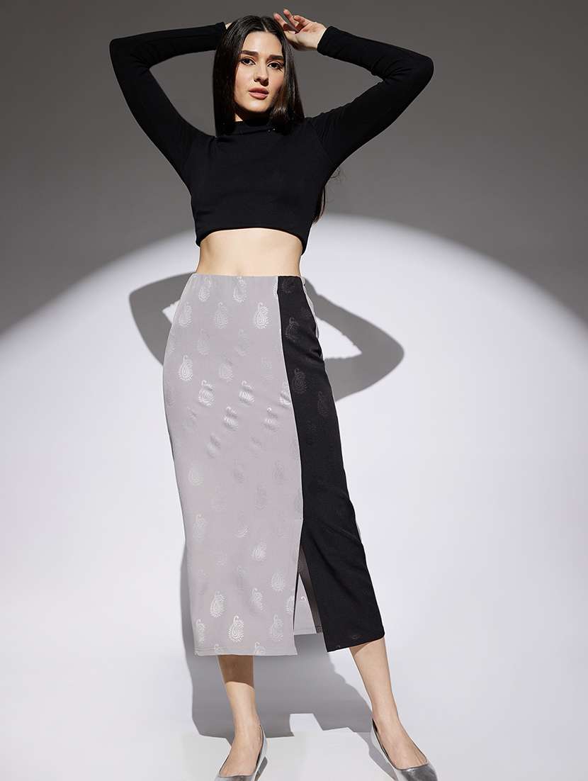 women color blocked high rise bodycon skirt - 22013370 -  Standard Image - 5