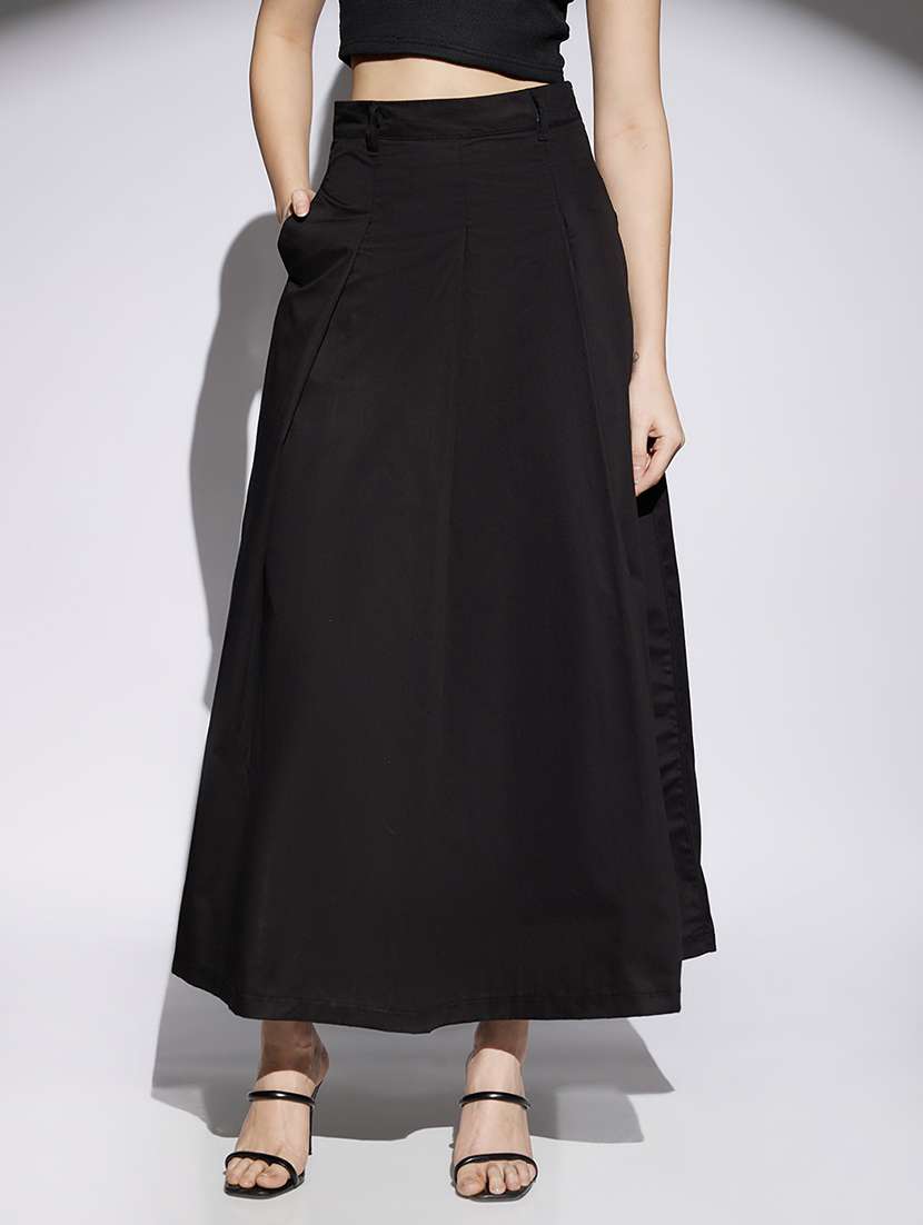 women black solid high rise flared skirt - 22013371 -  Zoom Image - 0