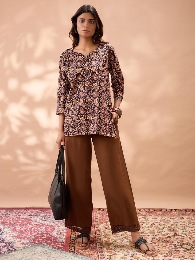 women brown solid high rise straight trouser - 22013372 - Standard Image - 3