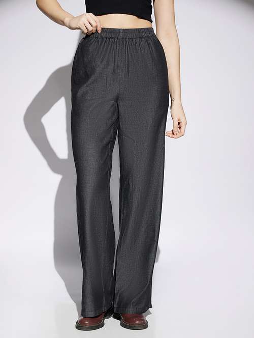 women solid high rise straight trouser - 22013373 -  Standard Image - 0