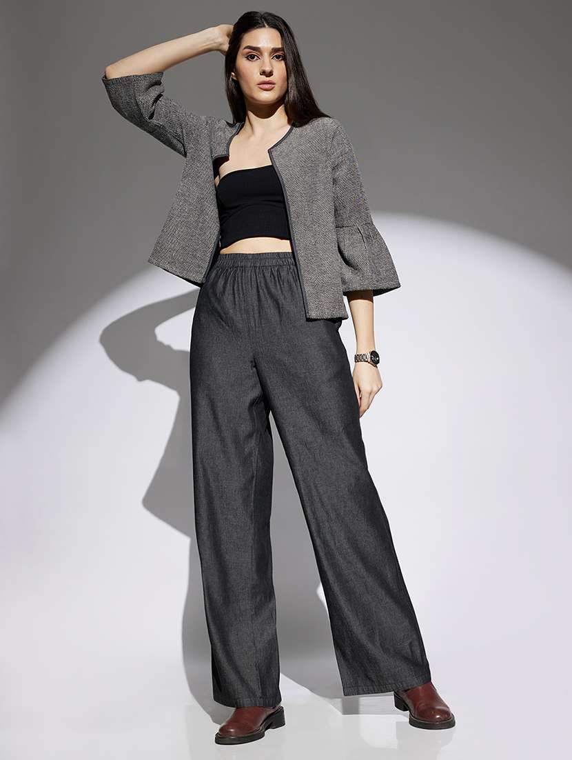 women solid high rise straight trouser - 22013373 -  Standard Image - 3