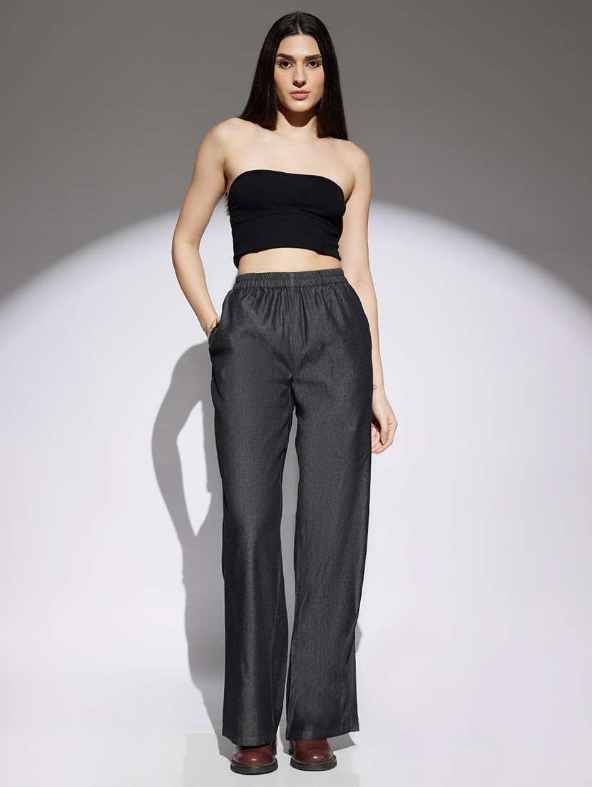 women solid high rise straight trouser - 22013373 -  Standard Image - 5