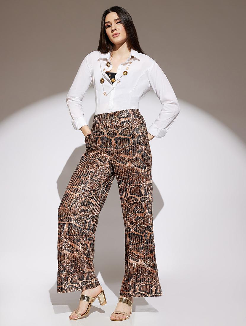 women animal print high rise wide leg trouser - 22013376 - Standard Image - 3
