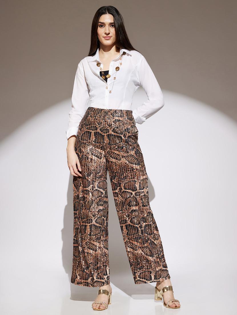 women animal print high rise wide leg trouser - 22013376 - Standard Image - 5