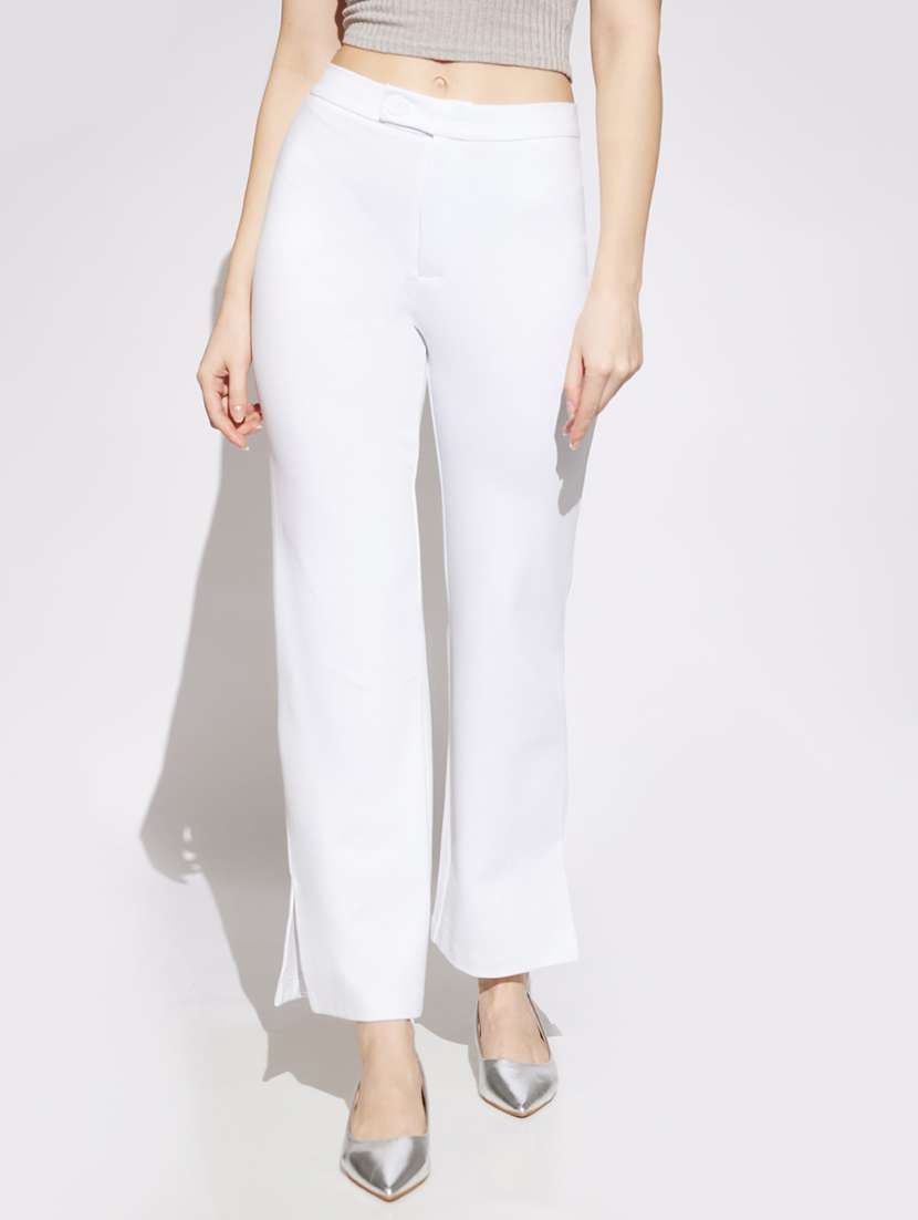 women solid mid rise bootcut trouser