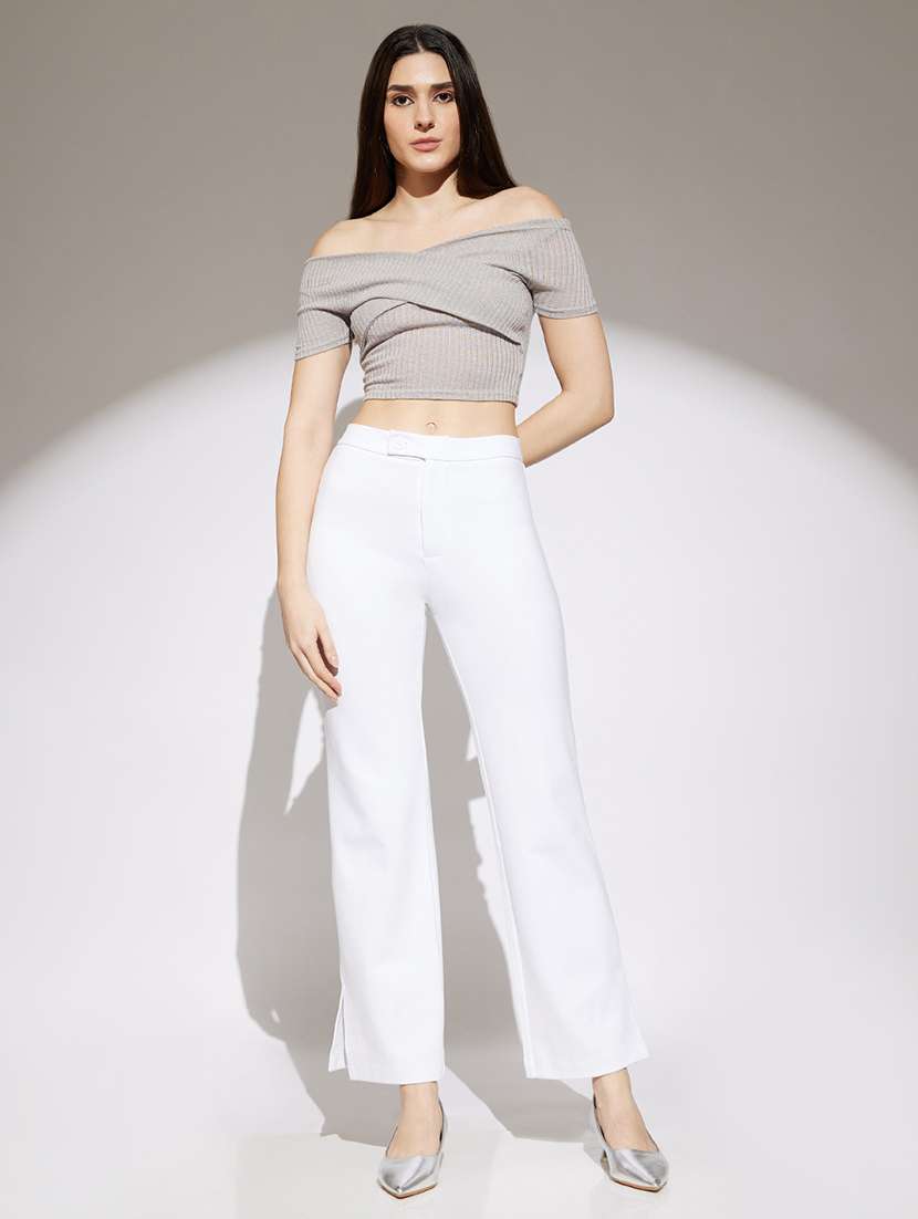 women solid mid rise bootcut trouser - 22013377 -  Standard Image - 3