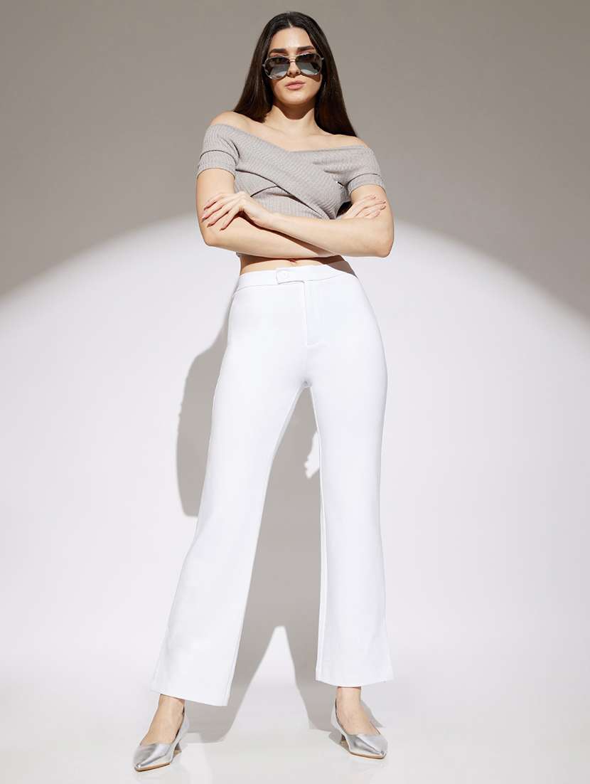 women solid mid rise bootcut trouser - 22013377 -  Standard Image - 5