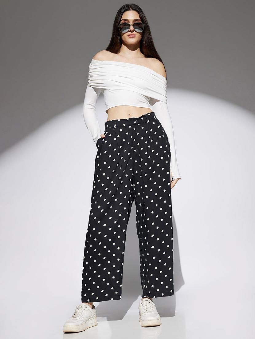 women polka doted high rise wide leg trouser - 22013379 - Standard Image - 3