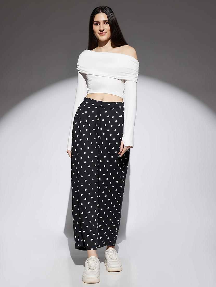 women polka doted high rise wide leg trouser - 22013379 - Standard Image - 5