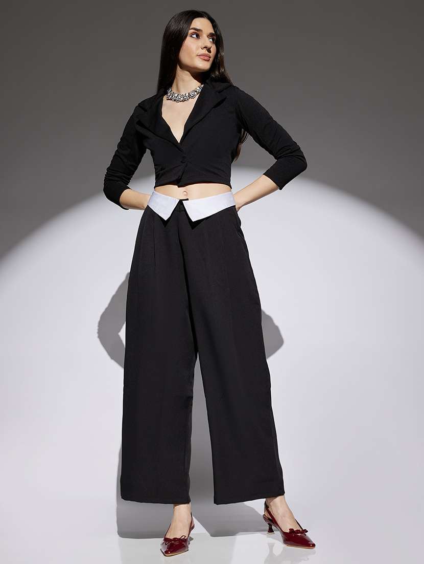 women black solid mid rise korean pant trouser - 22013381 - Standard Image - 3