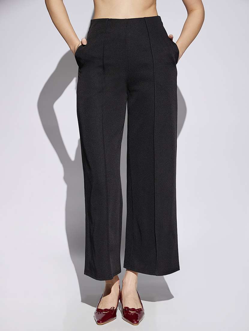 women solid high rise wide leg trouser - 22013386 -  Zoom Image - 0