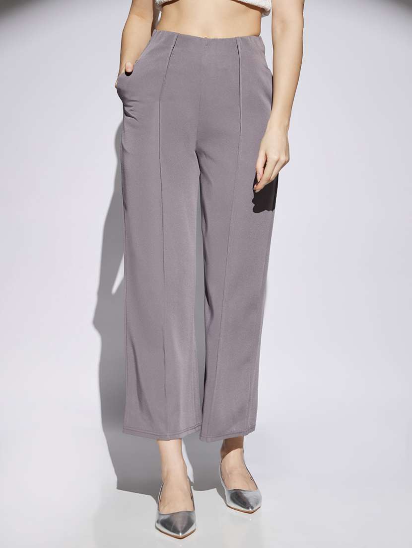 women solid high rise wide leg trouser - 22013387 -  Zoom Image - 0