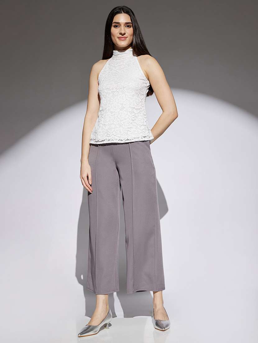 women solid high rise wide leg trouser - 22013387 -  Standard Image - 5