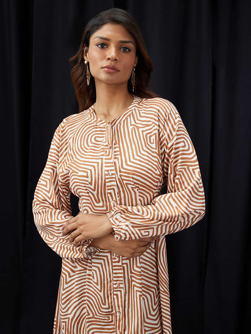 women abstract print puff shirt dress