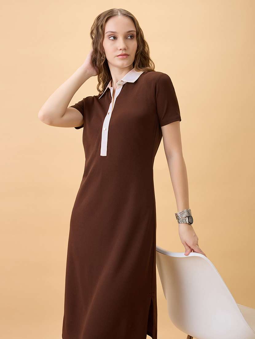 women solid collared short sleeve sheath dress - 22013400 -  Standard Image - 3
