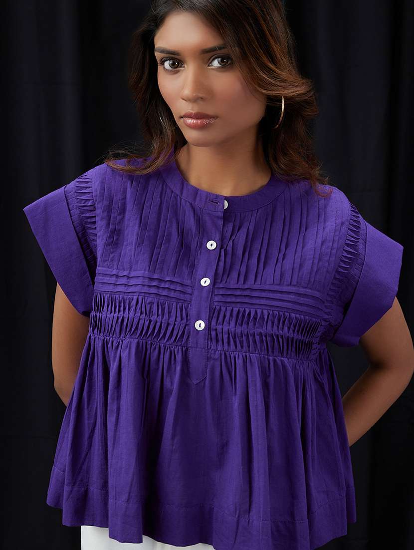 women solid short sleeve a line top