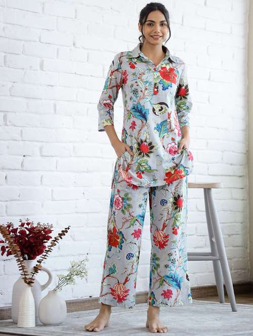 women printed three quarter sleeve co-ord set - 22013424 - Standard Image - 0