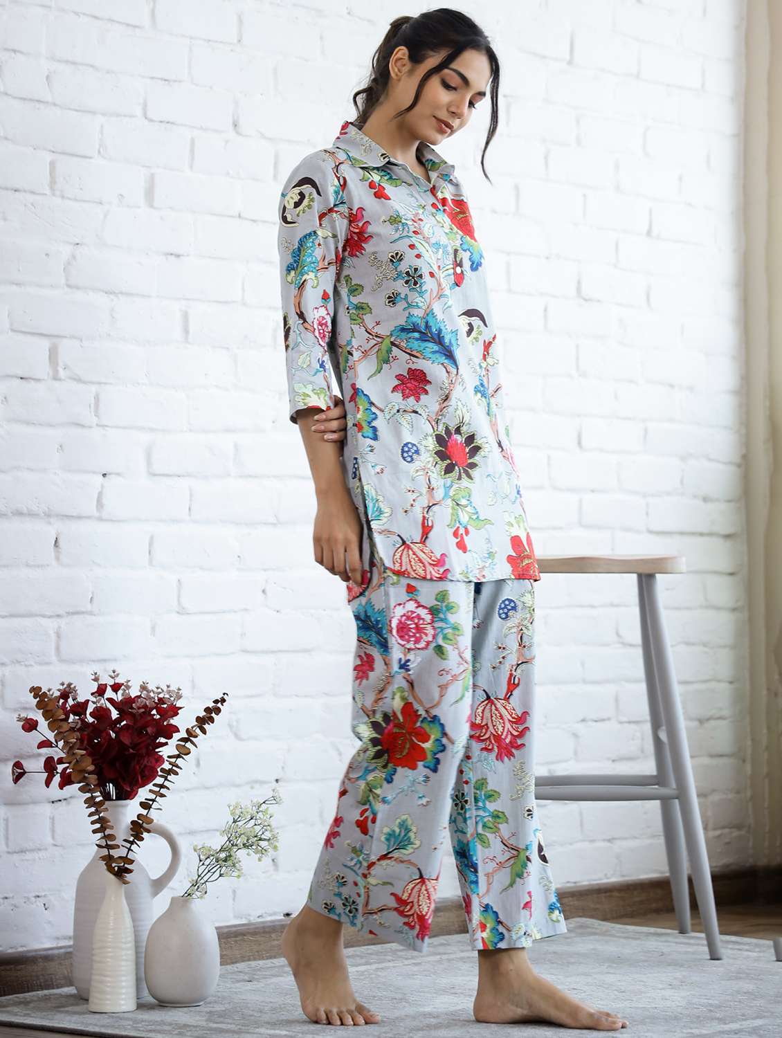 women printed three quarter sleeve co-ord set - 22013424 - Standard Image - 3