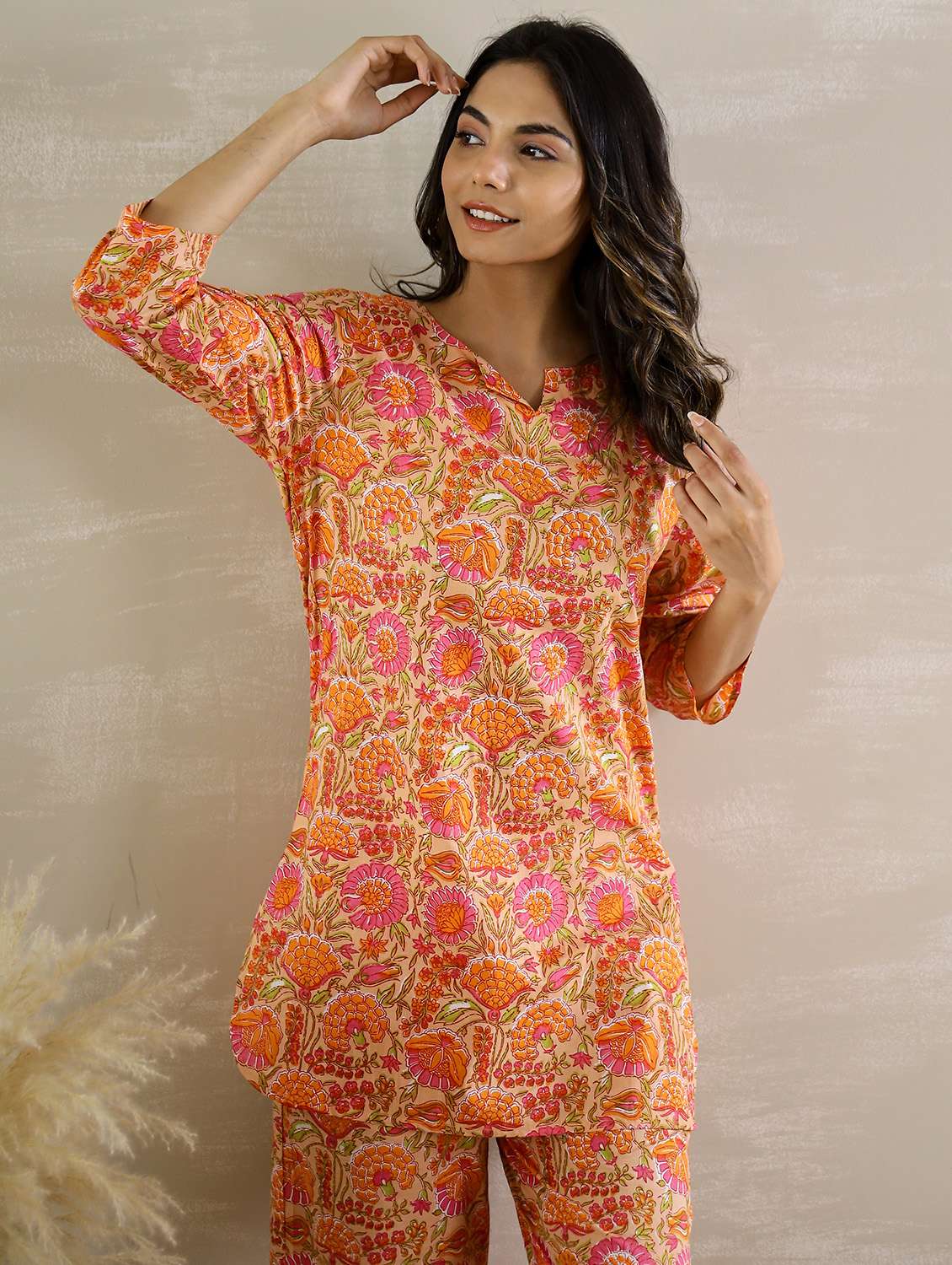 women printed three quarter sleeve co-ord set - 22013426 - Standard Image - 3