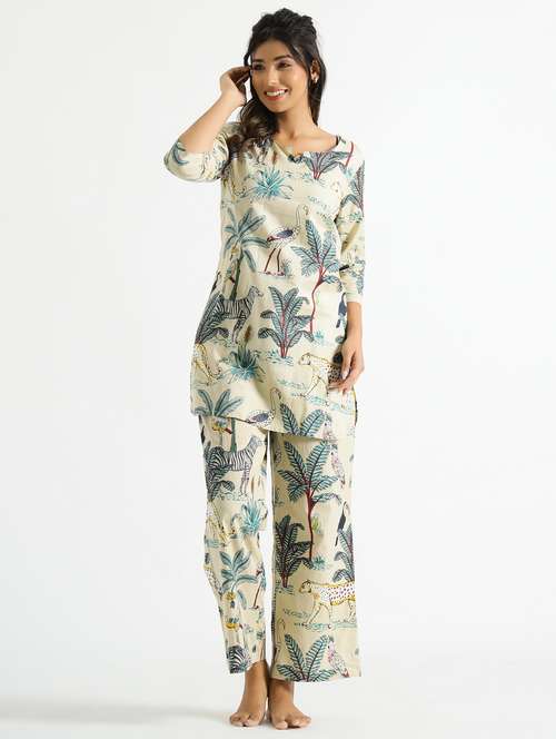women printed three quarter sleeve co-ord set - 22013430 - Standard Image - 0