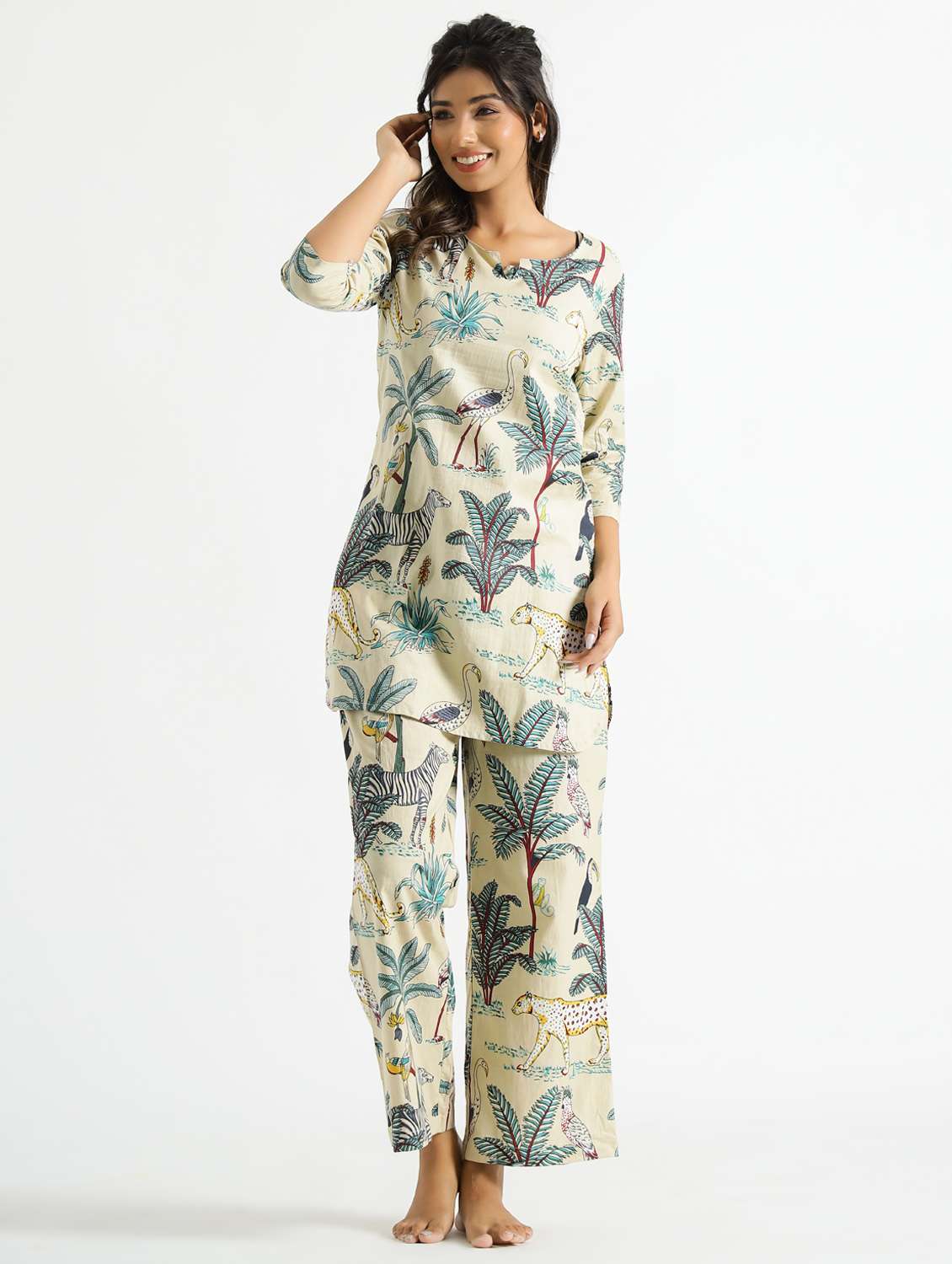 women printed three quarter sleeve co-ord set - 22013430 - Zoom Image - 0