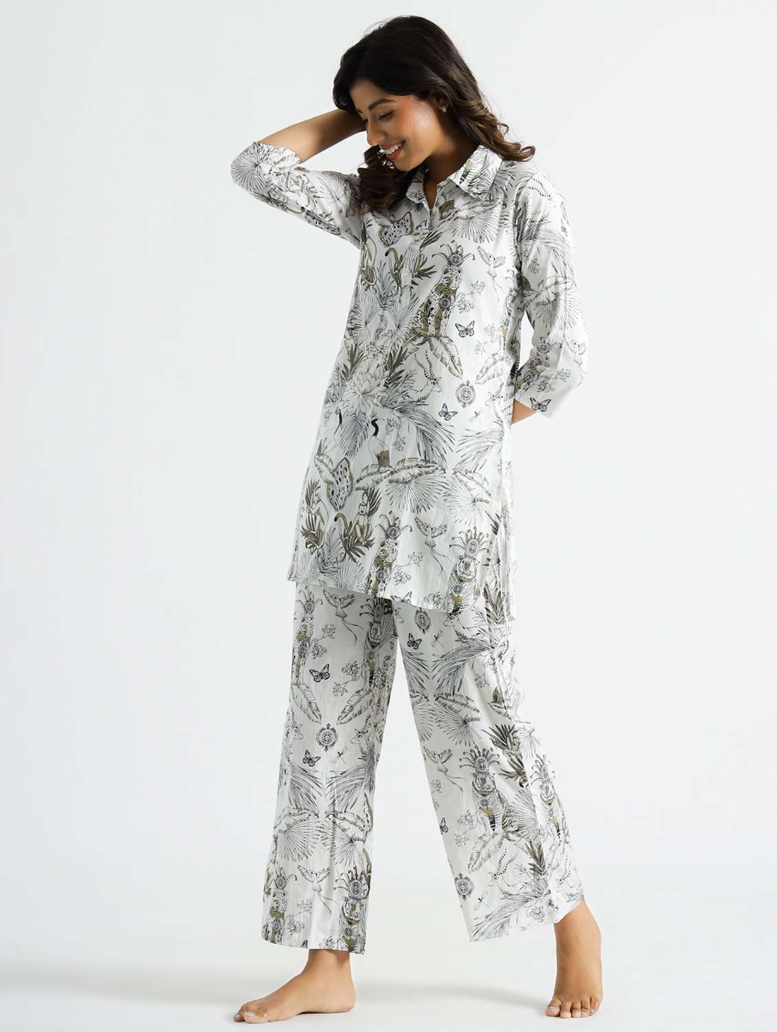women printed three quarter sleeve co-ord set - 22013432 -  Standard Image - 3