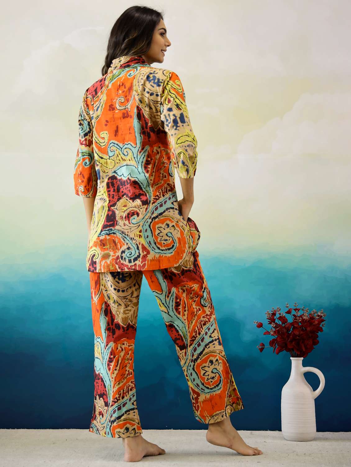 women printed three quarter sleeve co-ord set - 22013433 - Standard Image - 3