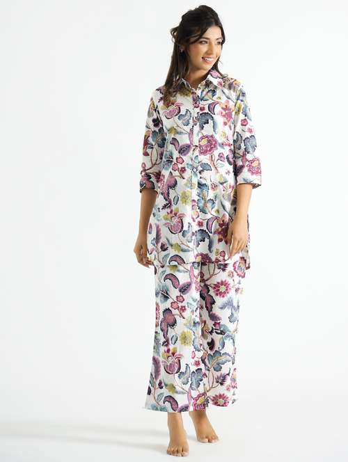 women printed three quarter sleeve co-ord set - 22013434 -  Standard Image - 0