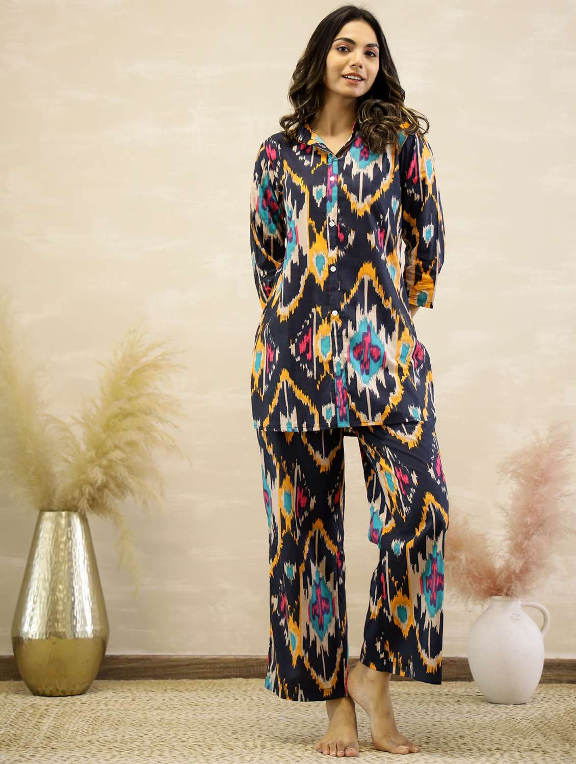 women printed three quarter sleeve co-ord set
