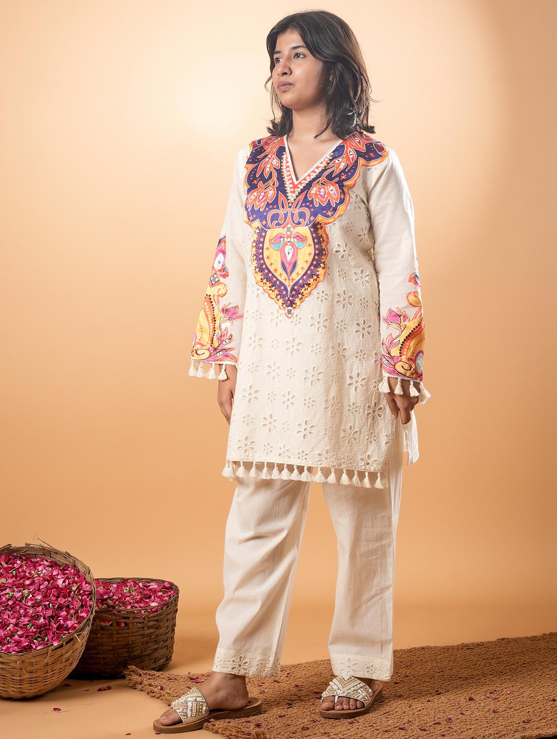 women printed long quarter sleeve ethnic co-ord set - 22013442 - Standard Image - 3