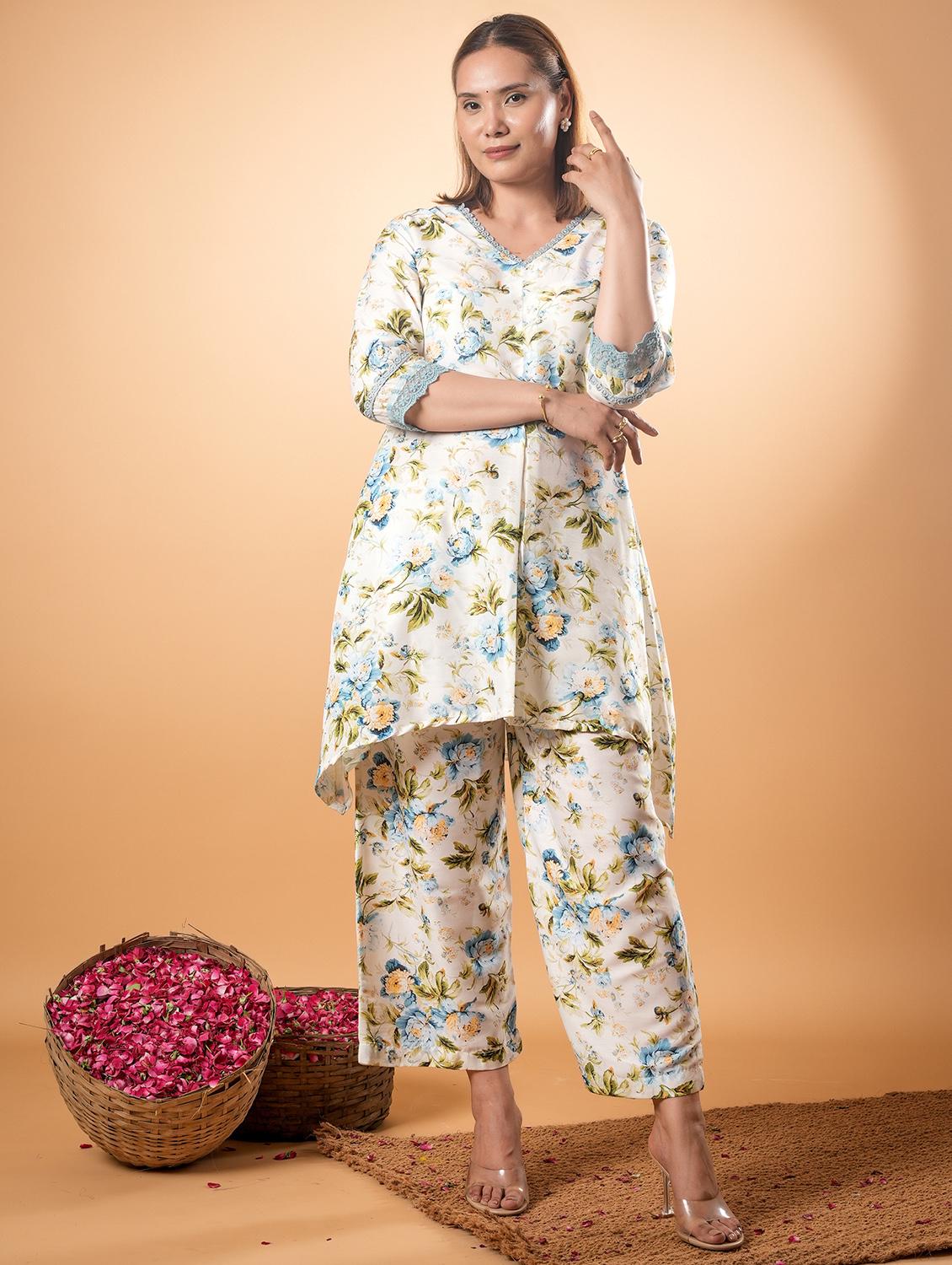 women floral three quarter sleeve ethnic co-ord set - 22013443 - Standard Image - 3