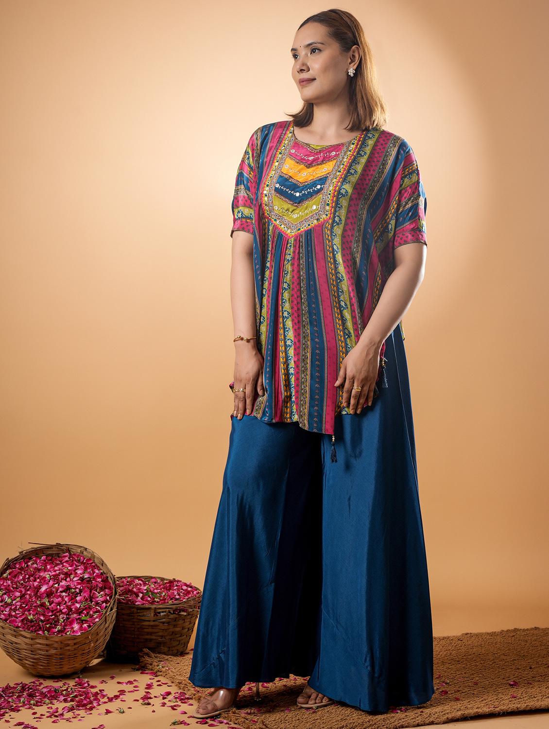 women printed kimono sleeve ethnic co ord set - 22013444 - Standard Image - 3