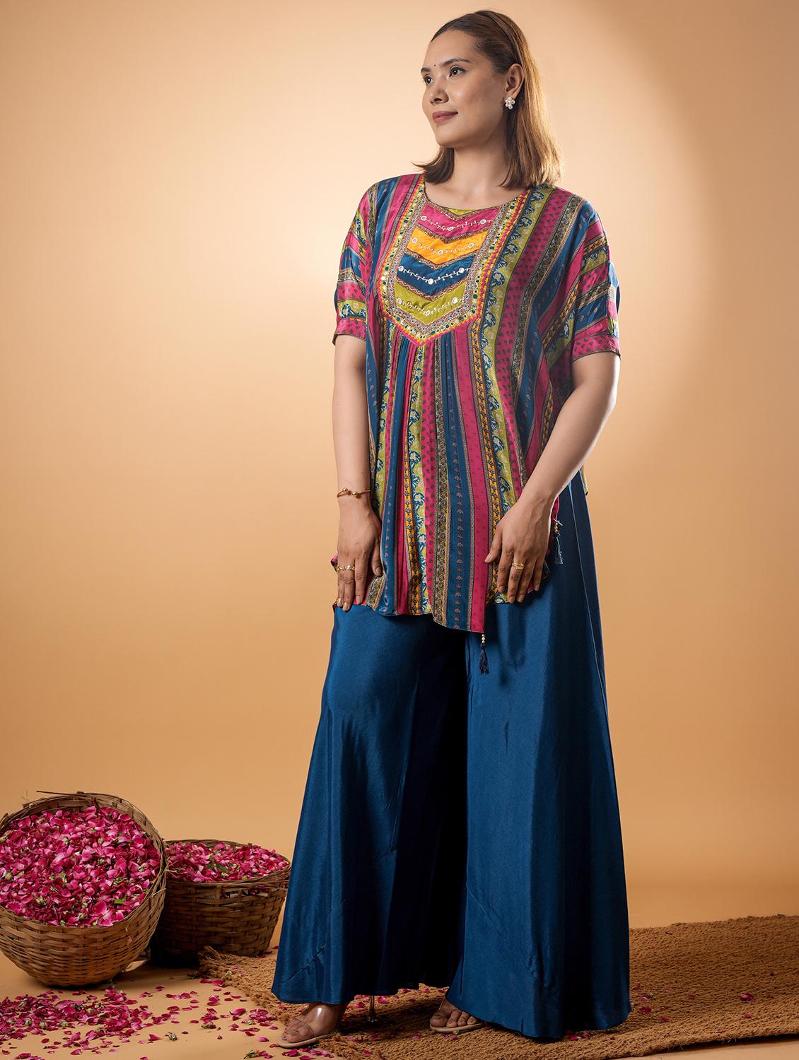 women printed kimono sleeve ethnic co ord set - 22013445 - Standard Image - 3