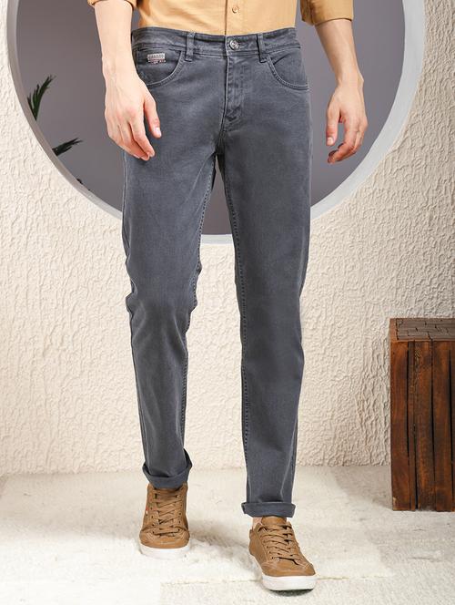 men grey plain low rise slim fit jeans - 22013447 - Standard Image - 0
