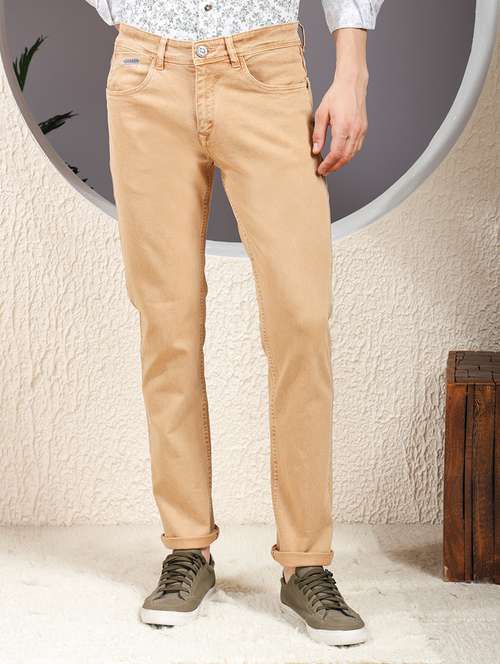 men khaki plain low rise slim fit jeans - 22013448 -  Standard Image - 0