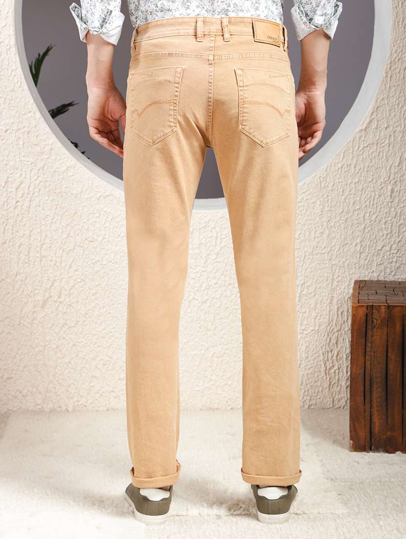 men khaki plain low rise slim fit jeans - 22013448 - Standard Image - 3