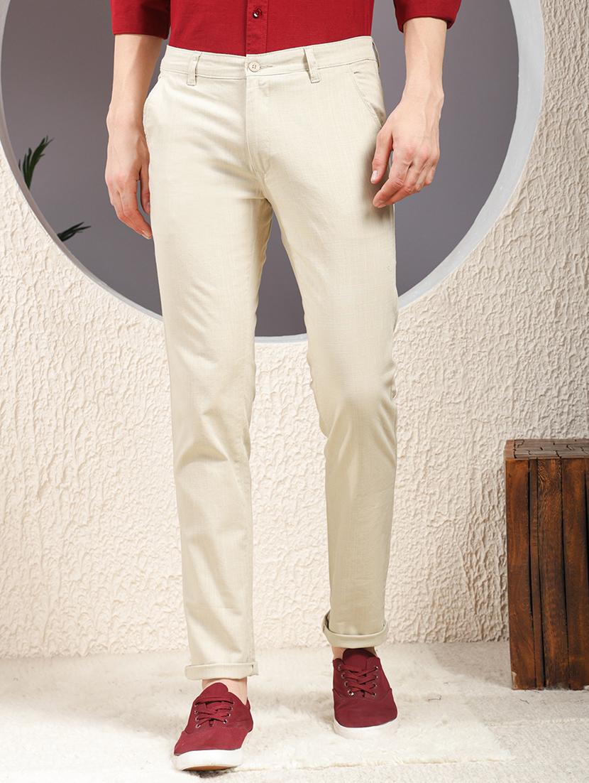 men solid mid rise flat front casual chinos 