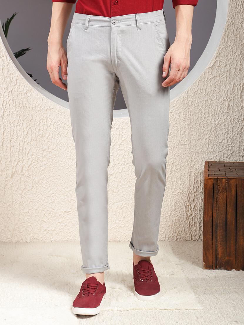 men solid mid rise flat front casual chinos 