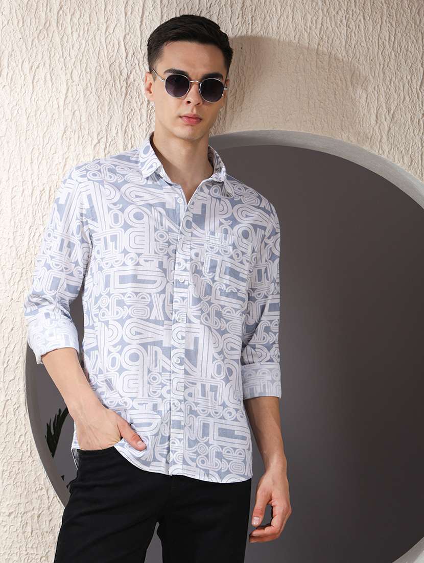 men typographic long sleeve regular fit casual shirt