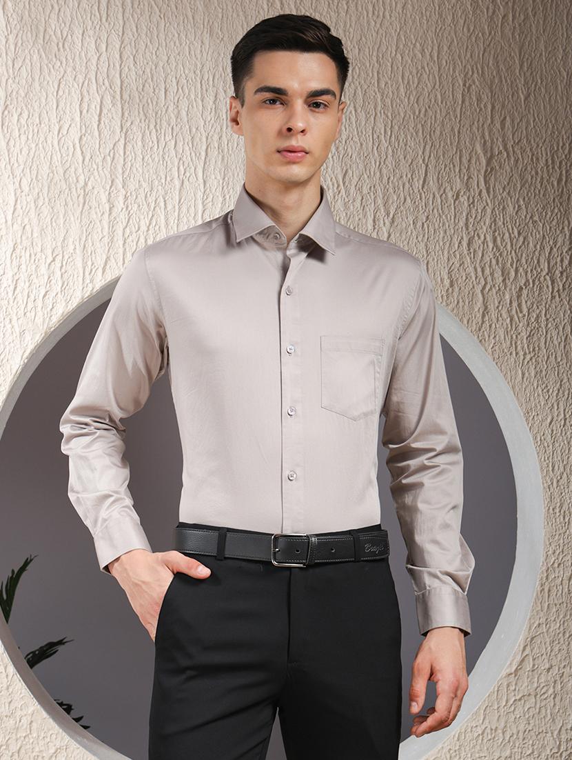 men solid long sleeve slim fit formal shirt