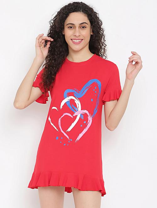 women red printed short sleeve loungewear t-shirt - 22013478 - Standard Image - 0
