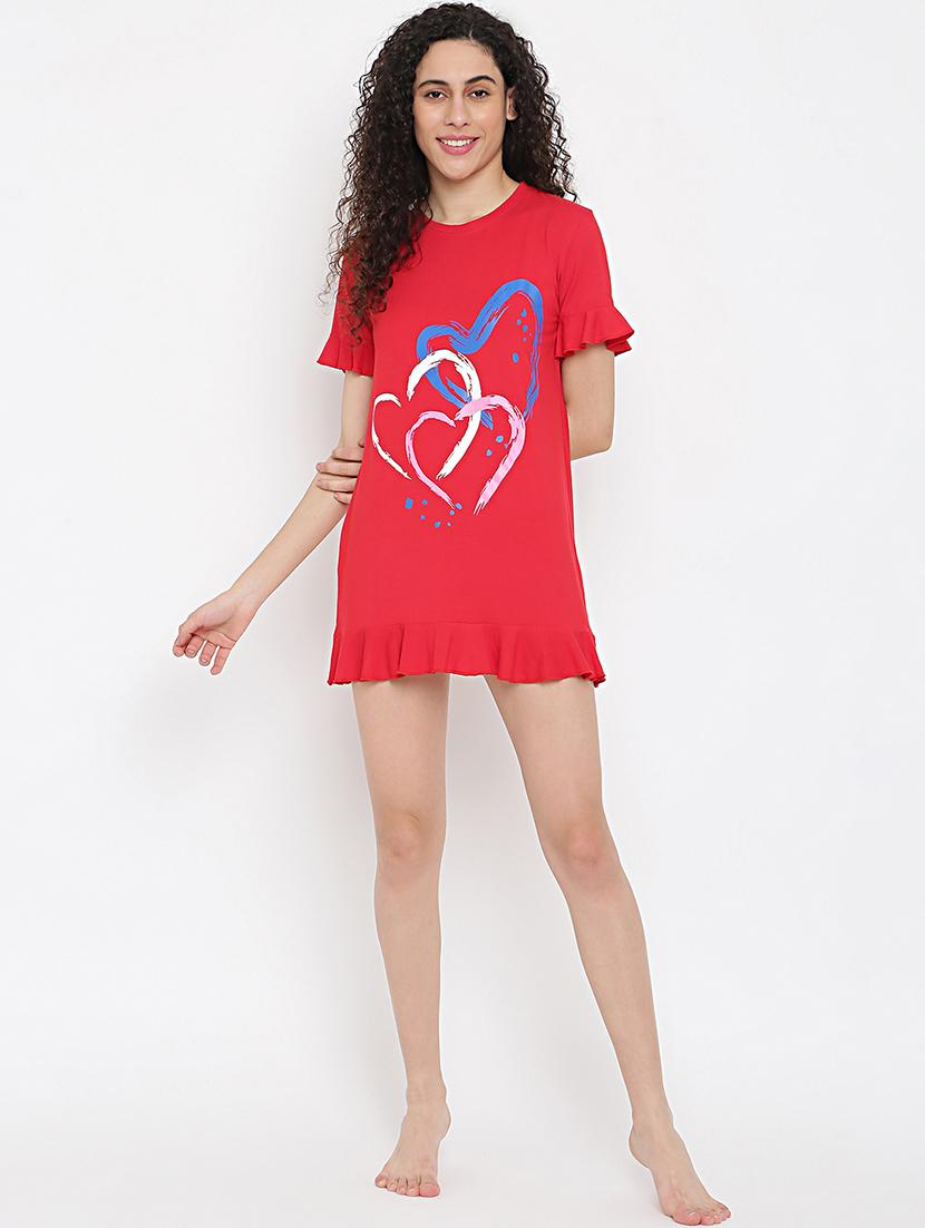 women red printed short sleeve loungewear t-shirt - 22013478 - Standard Image - 5
