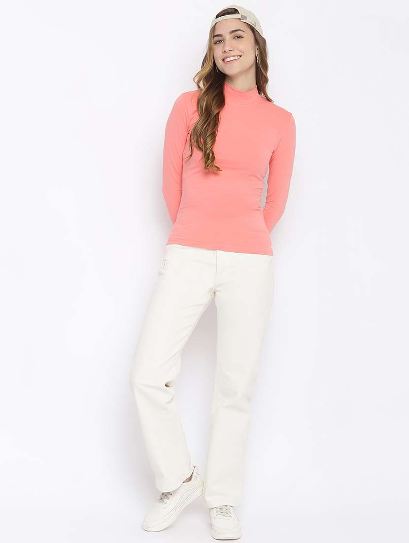 women solid mock neck long sleeve top - 22013481 -  Standard Image - 5
