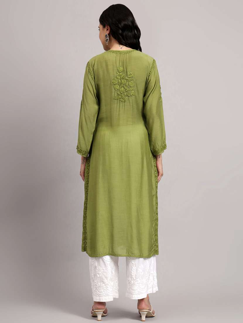 women long sleeve chikankari straight kurta - 22013537 -  Standard Image - 3