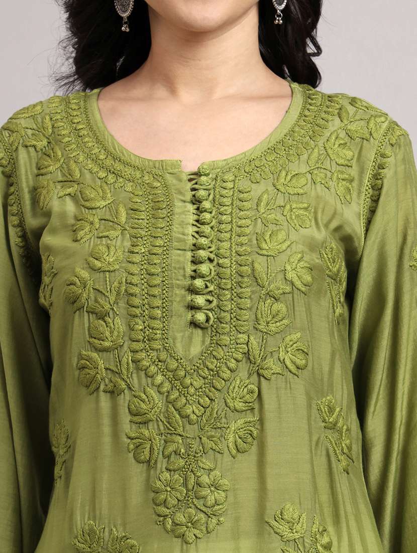 women long sleeve chikankari straight kurta - 22013537 -  Standard Image - 5
