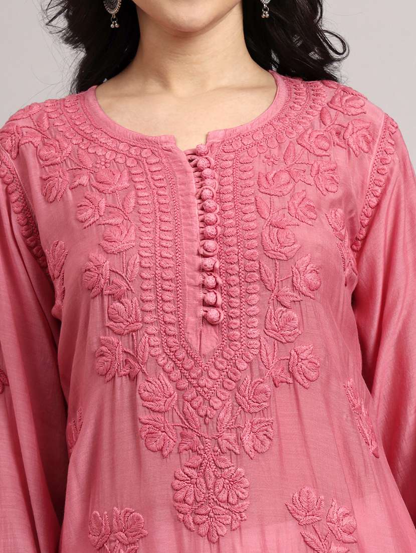 women long sleeve chikankari straight kurta - 22013538 -  Standard Image - 5